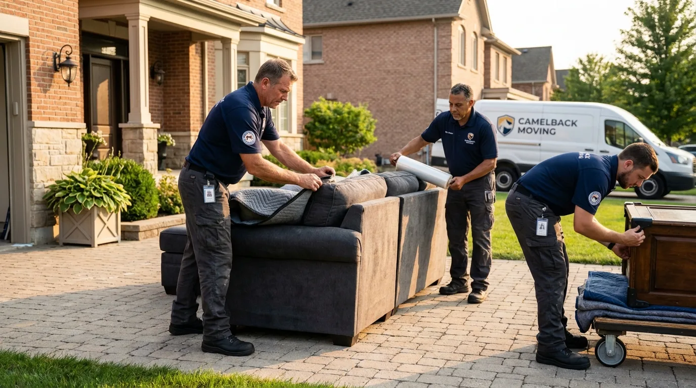 Large estate moving crew wrapping furniture in North Richland Hills, TX