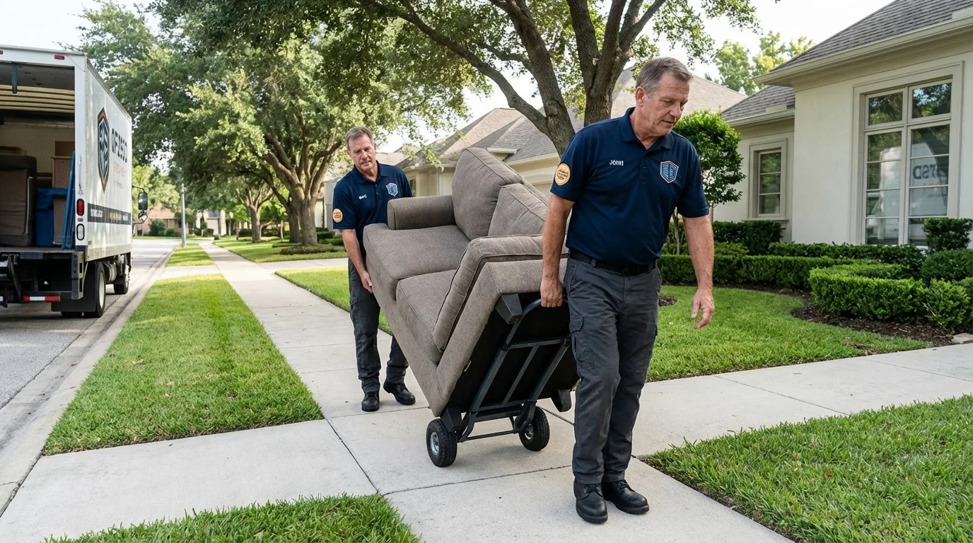 Local residential moving crew loading furniture in North Richland Hills, TX