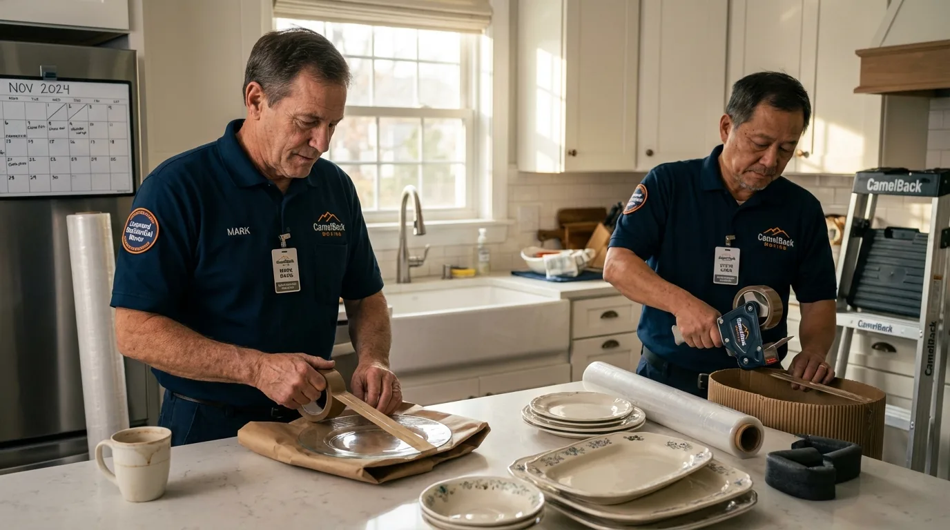 Professional crew packing kitchen dishware in North Richland Hills, TX